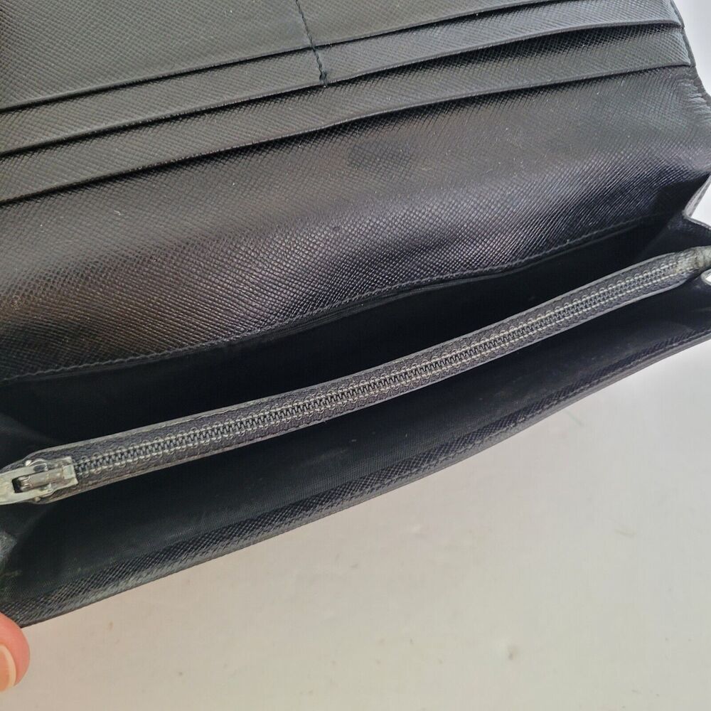 PRADA Vintage Tessuto Nero Black Nylon Leather Logo Plate Wallet Large Envelope - Picture 8 of 12